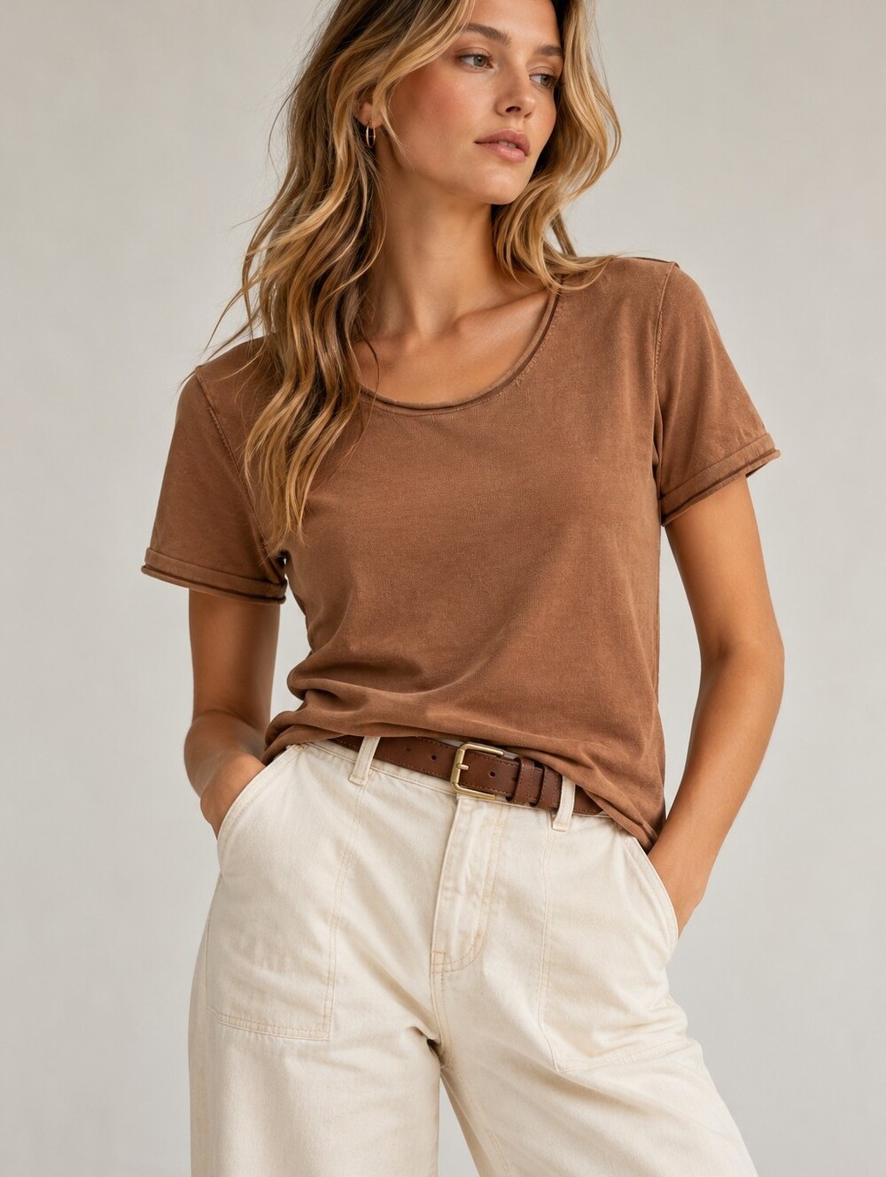 Biline for Canada Silk Blend Short Sleeve Knit Top Brown Women’s Medium